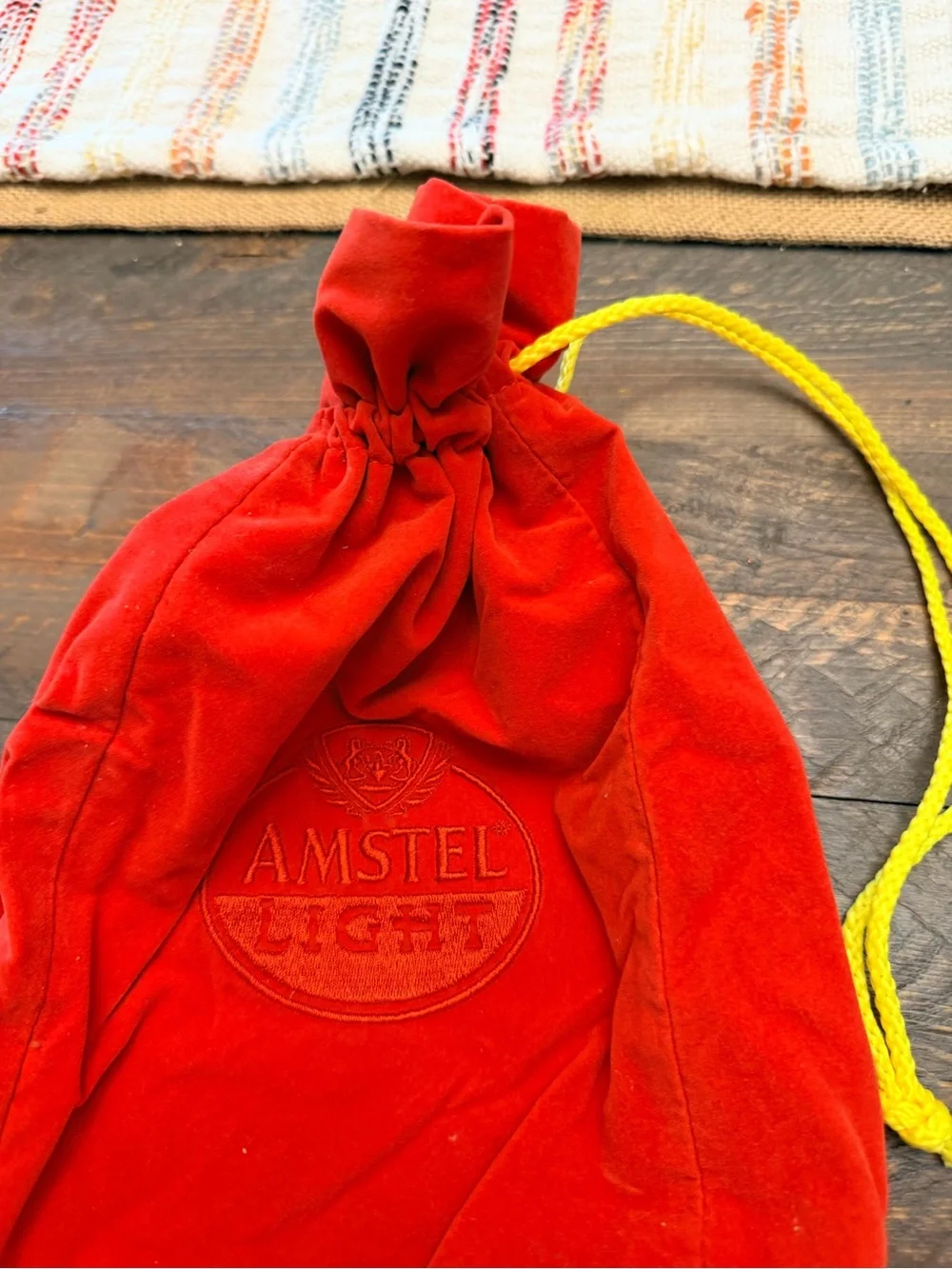 Vintage Amstel Light Beer Red Velour Velvet Drawstring Ditty Bag Collectible